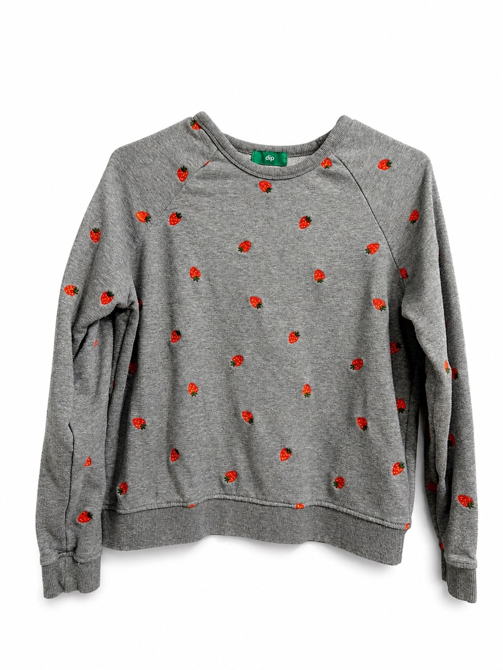dip Strawberry Embroidered Gray Sweatshirt XS Cottagecore Crewneck Pullover Cozy